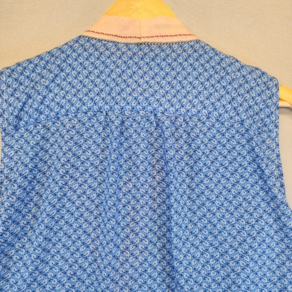 Liz Claiborne Blue Mixed Print Sleeveless Wrap Blouse Boho V-Neck Top Large L - Picture 5 of 14